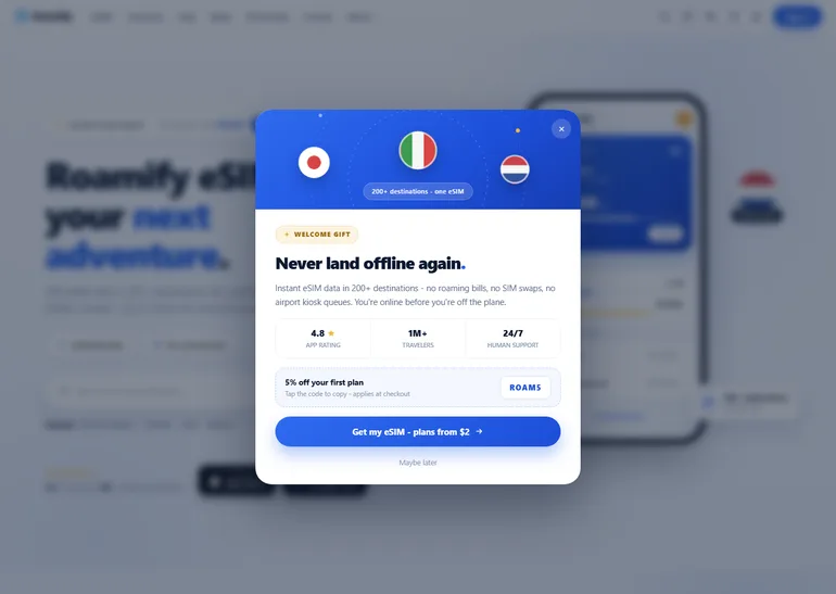 Roamify recensione pagina principale