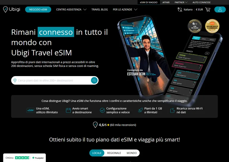 Ubigi eSIM recensione pagina principale
