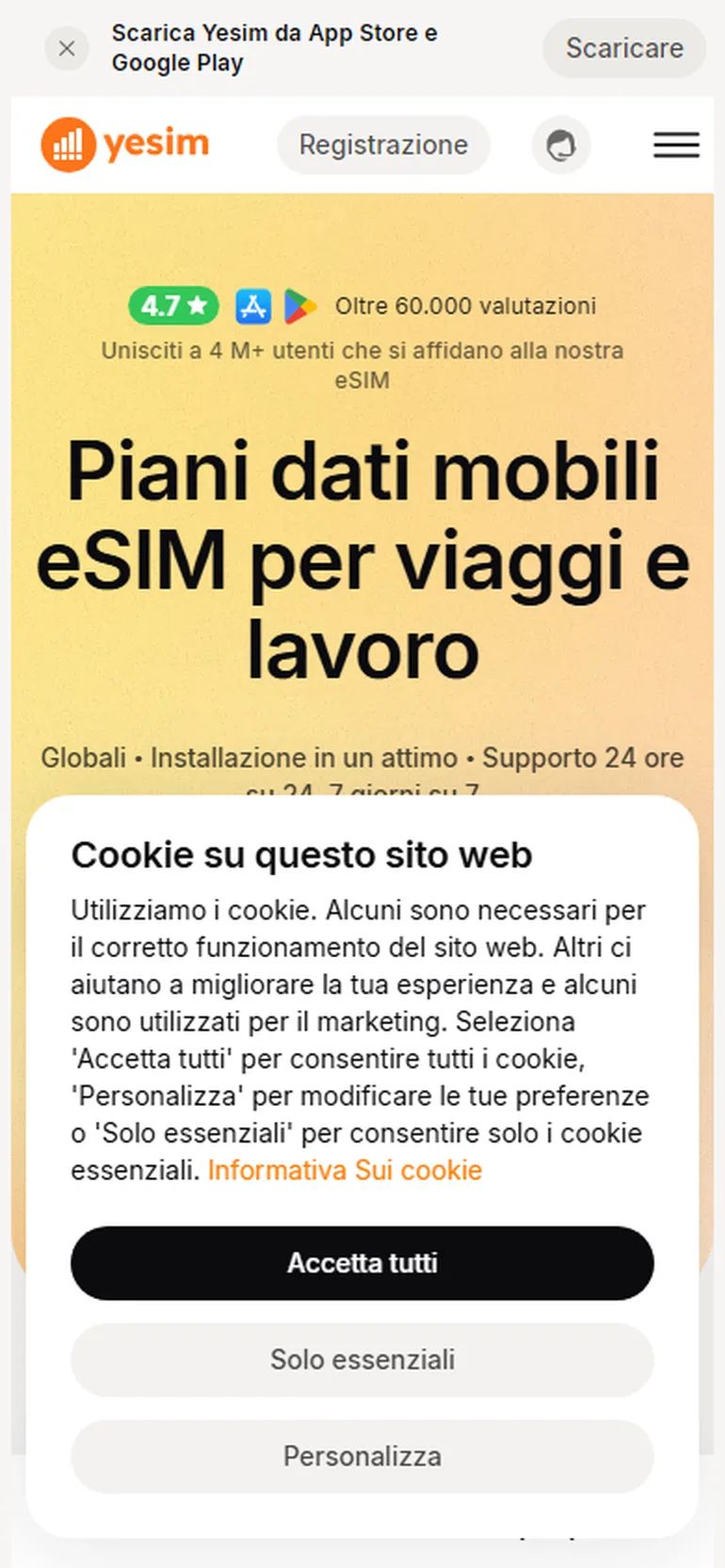 Yesim recensione vista mobile