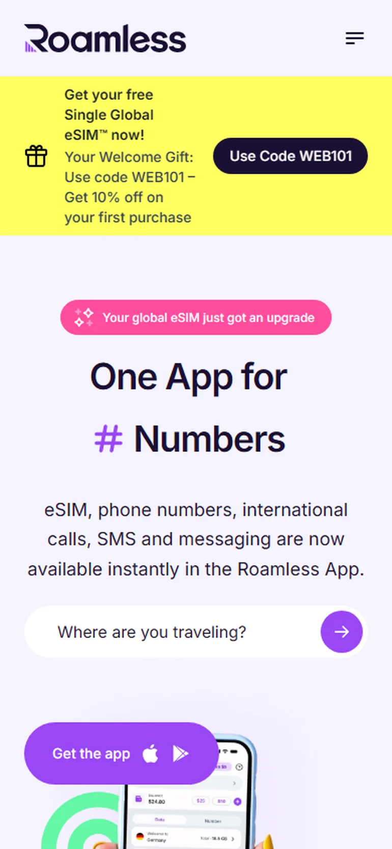 Roamless recensione vista mobile